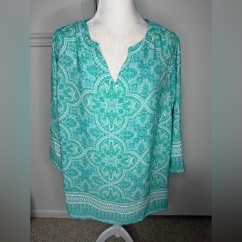 Cynthia Rowley Turquoise Patterned Tunic size 2X